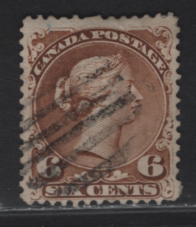 Lot 29 (C) Canada #27a 6c Yellow Brown Queen Victoria, 1868-1876 Large Queen Issue, A Very Good Used Single, Paper FO-Z (Duckworth 9b), Perf 11.9x12, Tiny Margin Split In Left Margin To Left Of C Of Canada.