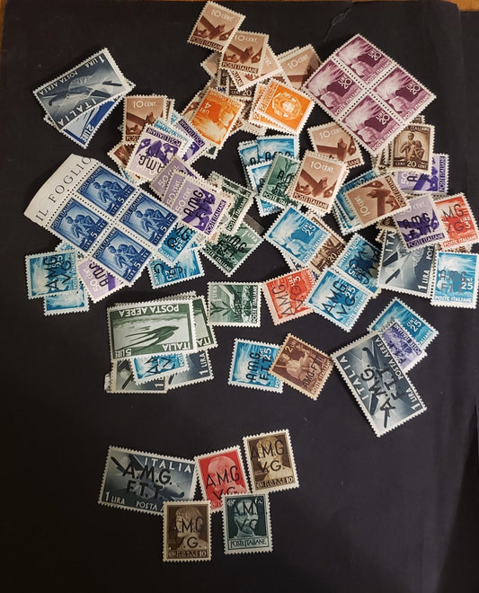 Lot 296 Italy  1945-1947 Reconstruction Definitive Issue, 100-125 Fine& VF OG & NH Singles In a Small Glassine Envelope, Unchecked For  Plate Flaws & Shades, Ideal For Further Study, Also Includes Italian Social Republic & AMG Overprints
