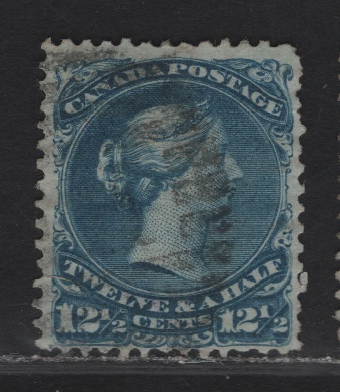 Lot 30 (C) Canada #28b 12.5c Blue Queen Victoria, 1868-1876 Large Queen Issue, A Good Used Single, Paper FO-EE (Duckworth Paper 2), Perf 12.1x11.9, Small Tear From The Left Margin To Just Under T of Twelve.