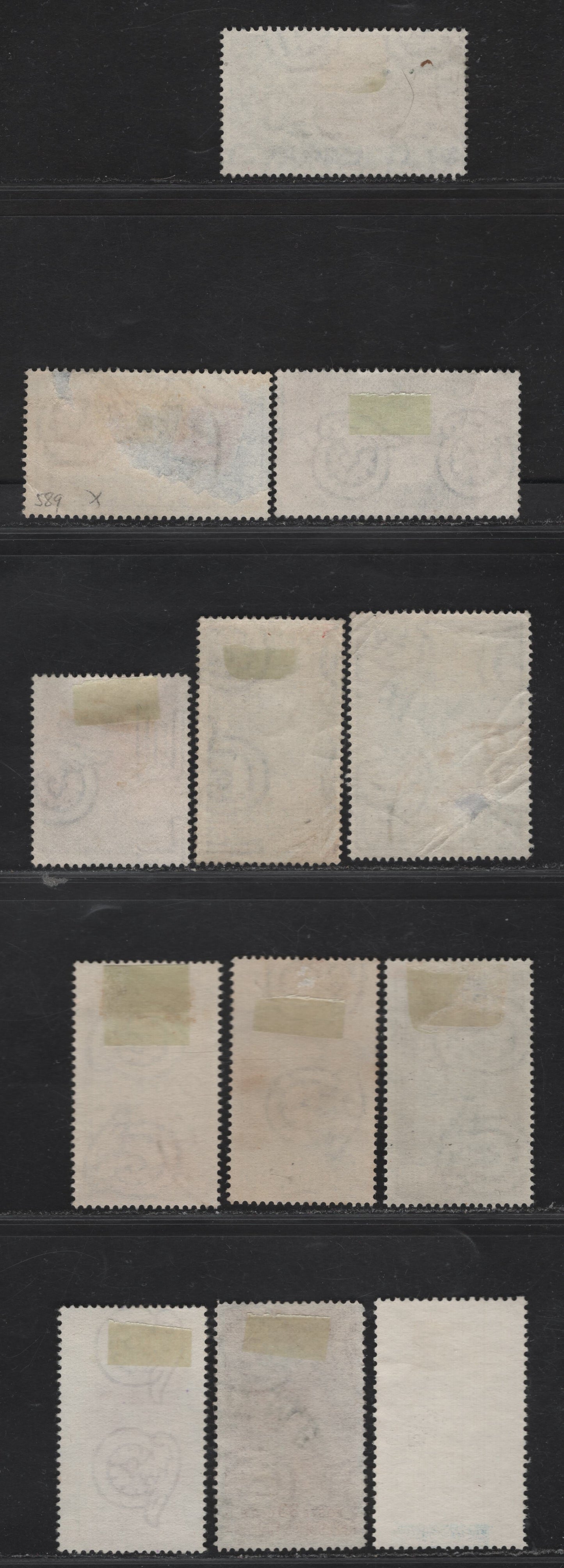 Lot 303 Italy SC#584, 577, 589-590, 592, 598-599, 601-602, 548 20l - 25l Cream & Gray Black - Black & Red Brown Augusto Righi - First Stamps & Cathedral Bell Towers, 1950-1952 Augusto Righi - Stamp Centenary Issues, 12 Fine/Very Fine Used Singles