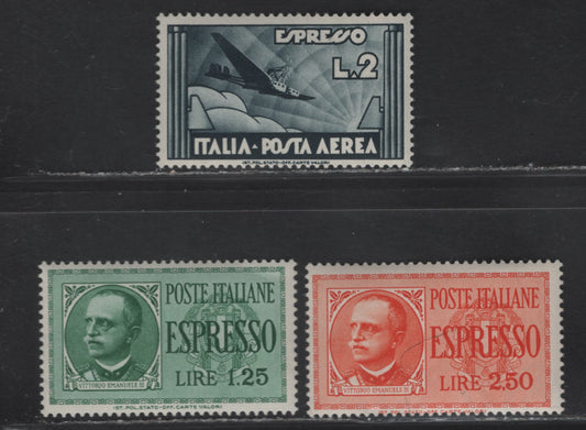 Lot 317 Italy SC#CE3, E14-E15 2l - 2.5l Gray Black - Deep orange Airplane & Sunburst - Victor Emmanuel III, 1932-1934 Airpost Special Delivery - Special Delivery Issues, 3 F/VFNH Singles
