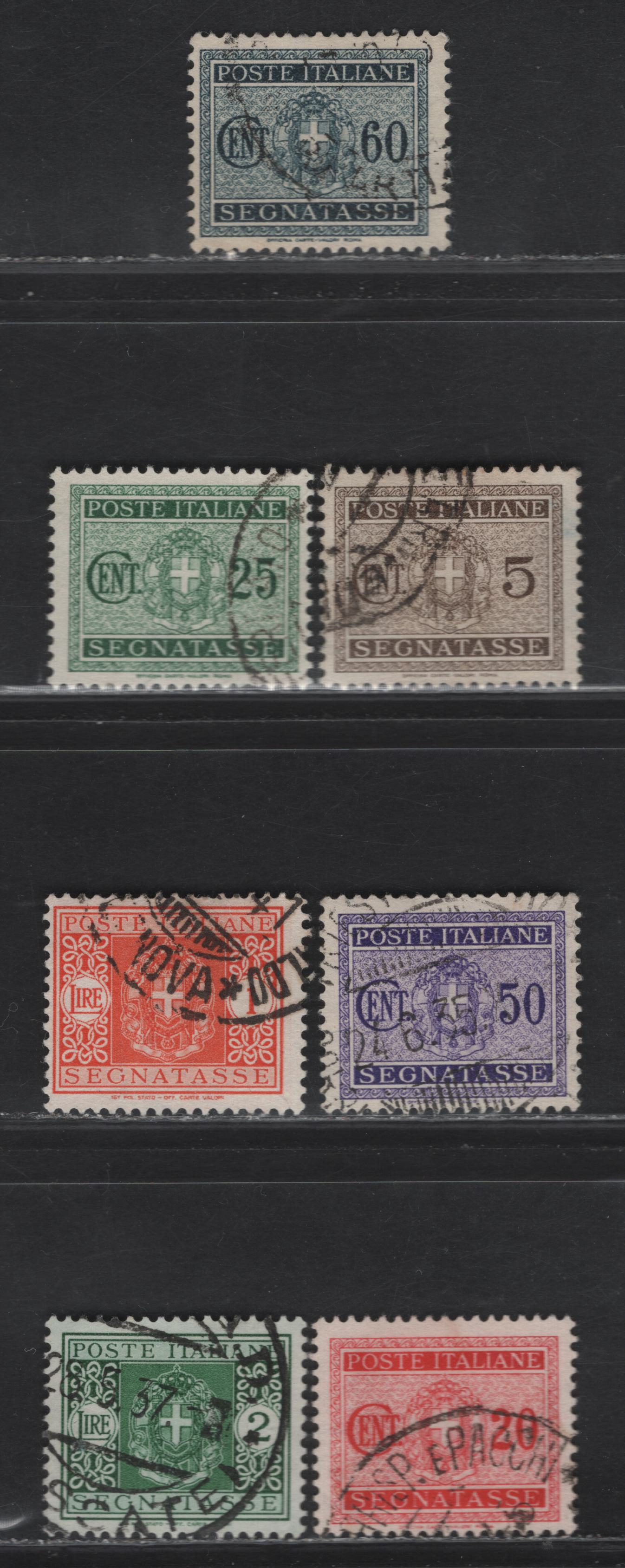 Lot 318 Italy SC#J28, J30-J31, J34-J37 5c - 2l Brown - Green Coat of Arms, 1934 Postage Due Issue With Fasces, 7 Fine/Very Fine Used Singles