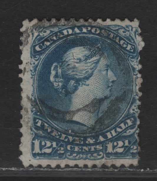 Lot 32 (C) Canada #28v 12.5c Blue Queen Victoria, 1868-1876 Large Queen Issue, A Poor Used Single, Paper FO-N (Duckworth Paper 6), Perf 11.9x12.2, Several Faults.