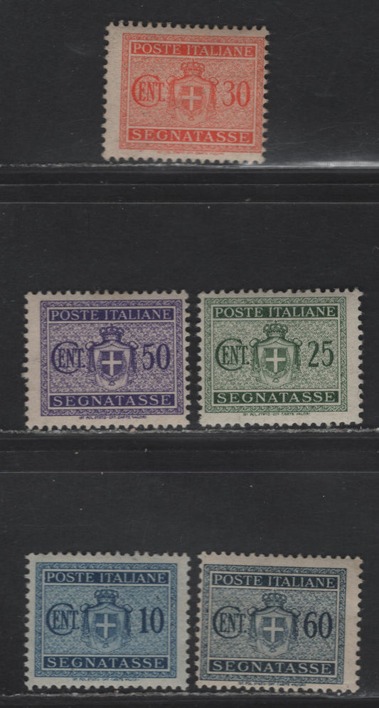Lot 321 Italy SC#J54-J56, J58-J59 10c - 60c Dark Blue - Blue Black Coat of Arms, 1945-1946 Postage Due Issue, 5 F/VFOG Singles, Winged Wheel Wmk