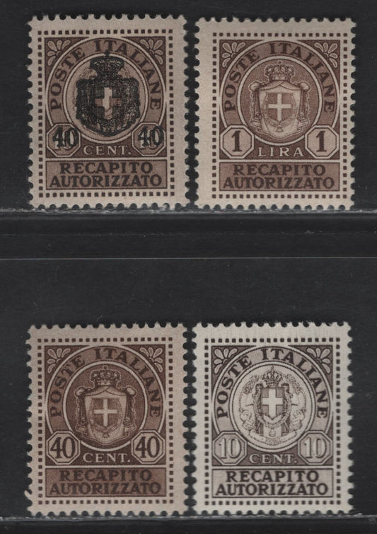 Lot 325 Italy SC#EY2-EY5 10c - 1l Dark Brown Coat of Arms, 1930-1946 Authorized Delivery Issues, 4 F/VFOG Singles