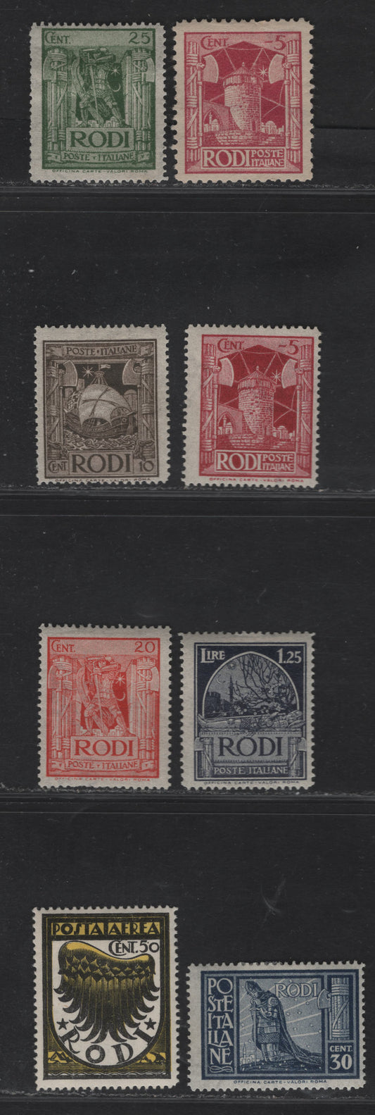 Lot 340 Italy - Aegean Islands - Calino & Lero SC#15, 55-59, 61, C1 5c-1.25L Magenta-Deep Blue Windmill-Crusader's Tomb, 1929-1938 Pictorial Definitive Issues, 8 Fine & VFOG Singles