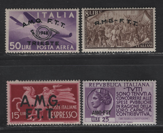 Lot 342 Italy - Trieste SC#22, 198, C19, E1 8L-15L Dark Brown -Dark Carmine Manin Proclaiming Republic Of Venice-Horse & Torch Bearer, 1948-1954 Centenary Of Risorgimento Uprisings - Special Delivery Issues, 4 VFOG Singles