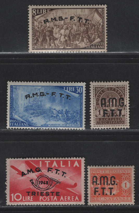 Lot 343 Italy - Trieste SC#22 , 27, C17, EY1, J1 8L-30L Dark Brown - Bright Ultramarine Manin Proclaiming Republic Of Venice-Ten Days of Brescia, 1947-1948 Centenary Of Risorgimento Uprisings - Postage Due Issues, 5 Fine & VFOG Singles