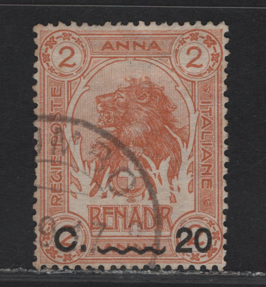 Lot 352 Libya SC#20 20c on 2a Orange Brown Lion, 1916 Surcharged Lion Definitive Issue, A VF Used Single