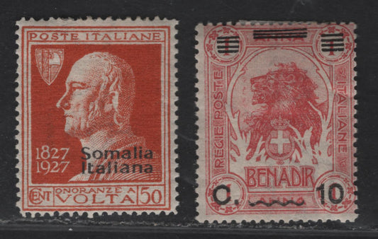 Lot 354 Somalia SC#72, 98 10c & 50c Rose Red & Deep Orange Lion & Volta, 1926-1927 Surcharged Lion Definitive Issue & Overprinted Volta Issue, 2 Fine & VFOG Singles