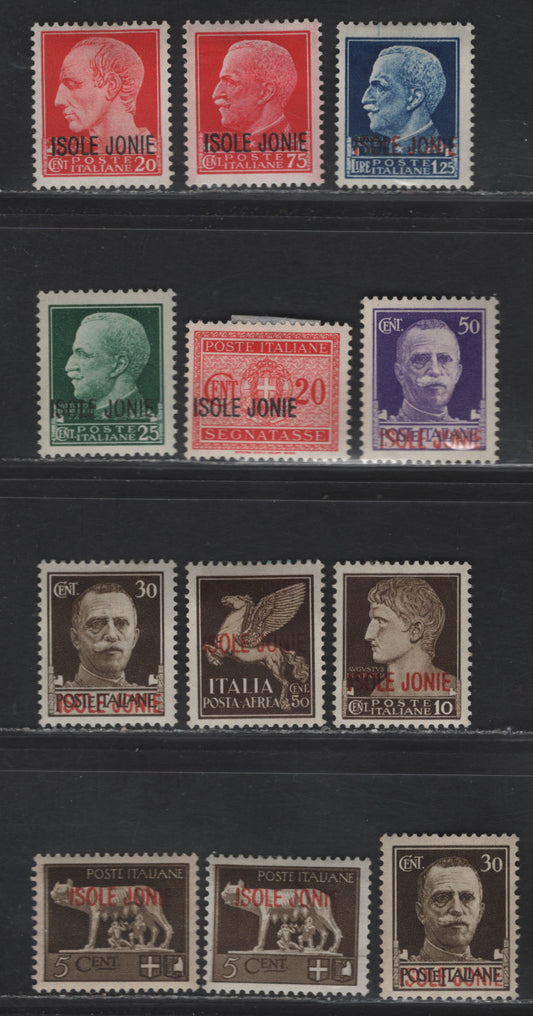 Lot 358 Ionian Islands SC#N18-N25, NC12, NJ2 5c-1.25L Olive Brown-Deep Blue Romulus & Remus-Arms, 1941 Overprinted Photogravure Definitives, 11 Fine & VFOG Singles