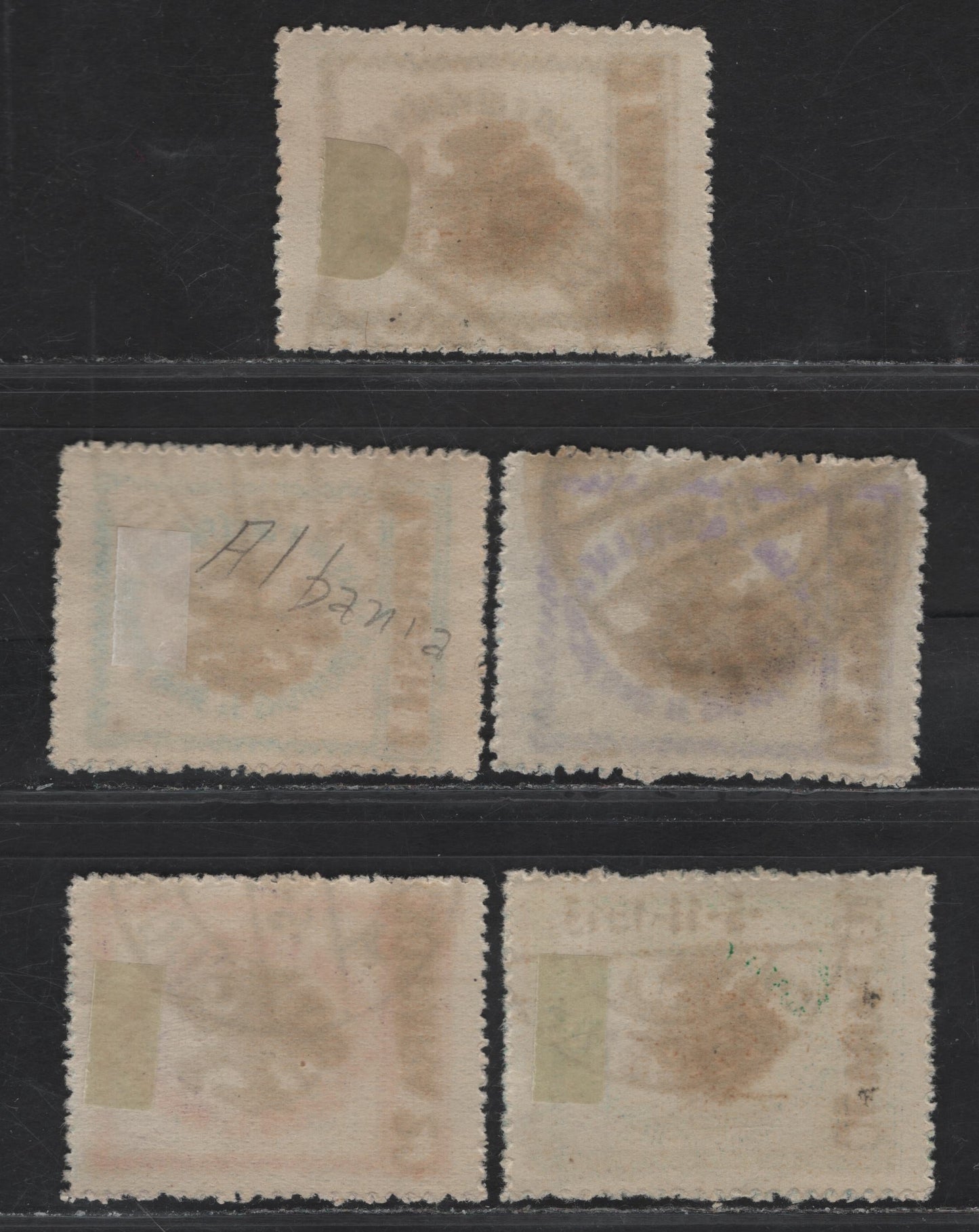 Lot 364 Albania SC#27-33 10pa-2gr Green-Black Arms, 1913 Handstamped Issue, 5 VF Used Singles