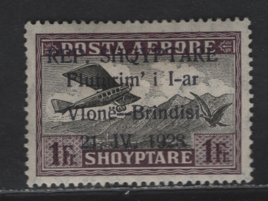 Lot 374 Albania SC#C19 1fr Dark Violet & Black Aircraft, 1928 First Flight Across The Atlantic Issue, A VFOG Single