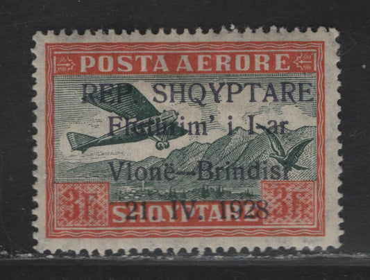 Lot 375 Albania SC#C21 3fr Brown Orange & Black Aircraft, 1928 First Flight Across The Atlantic Issue, A VFOG Single