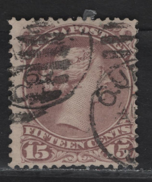 Lot 38 (C) Canada #29b 15c Red Lilac Purple Queen Victoria, 1868-1876 Large Queen Issue, A Fine Used Single, First Ottawa Printing, Paper FO-D 9Duckworth 9), Perf 12.