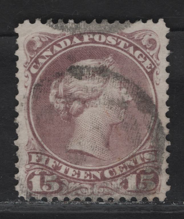 Lot 39 (C) Canada #29b 15c Red Lilac Purple Queen Victoria, 1868-1876 Large Queen Issue, A Fine Used Single, First Ottawa Printing, Paper FO-BB (Duckworth 10), Perf 12.