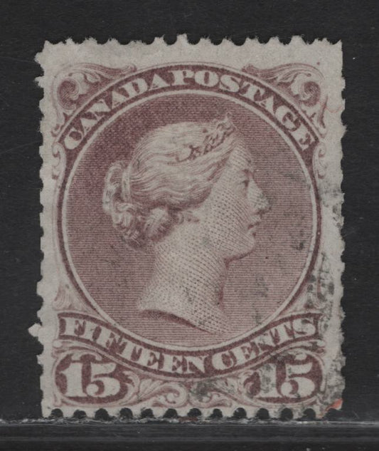 Lot 41 (C) Canada #29v 15c Grayish Purple Queen Victoria, 1868-1876 Large Queen Issue, A Fair Used Single, Paper FO-Y (Duckworth 6 - Bothwell), Perf 12.15x12, Short Perfs, Possibly Reperfed On Both Sides.