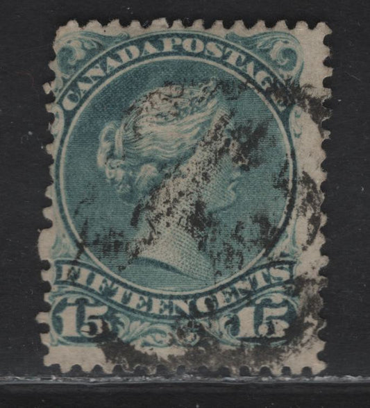 Lot 47 (C) Canada #30e 15c Robin's Egg Blue or Studd's Cold Blue Queen Victoria, 1868-1876 Large Queen Issue, A Very Good Used Single, Montreal Gazette Printing, Paper MG-F, Perf 12.1.