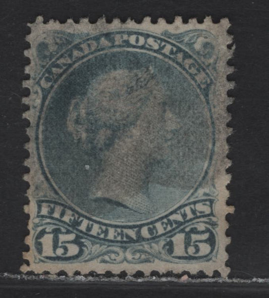 Lot 50 (C) Canada #30i 15c Slate Queen Victoria, 1868-1876 Large Queen Issue, A Very Good Used Single, Mid Second Ottawa Printing, Paper SO-JJ, Perf 12.1, Light Diagonal Bend, Light Smudge Cancel .