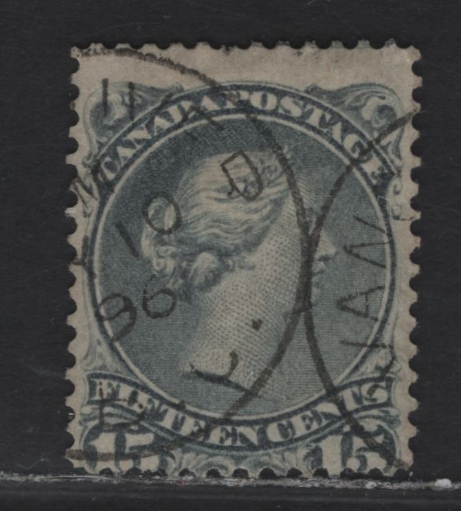 Lot 51 (C) Canada #30i 15c Slate Gray Queen Victoria, 1868-1876 Large Queen Issue, A Very Good Used Single, Late Second Ottawa Printing, Paper SO-KK, Perf 12.1, July 1896 Vancouver CDS Cancel.