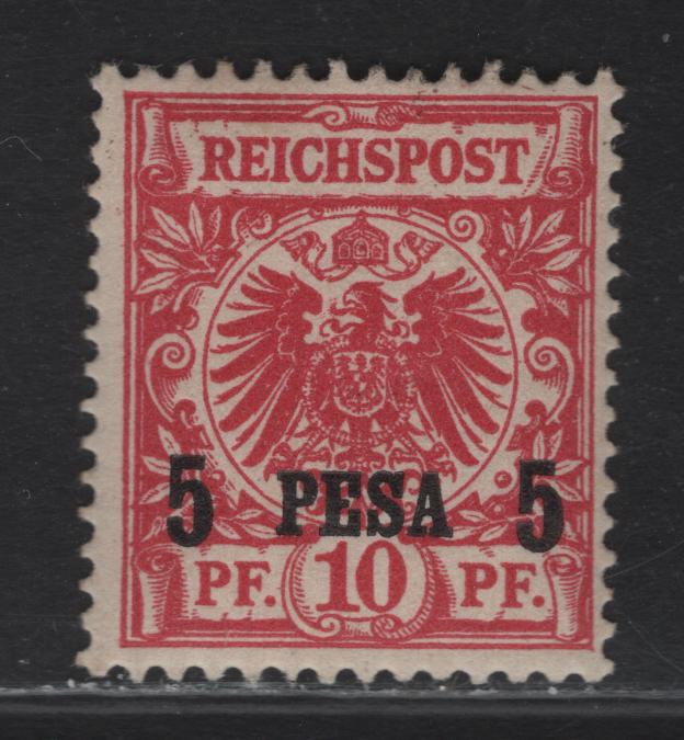 Lot 54 German East Africa SC#3a 5pes on 10pf Carmine Coat of Arms, 1893 Surcharged Issue, A VFOG Single, Surcharge 14.25mm Long With Clear 2025 APS Certificate