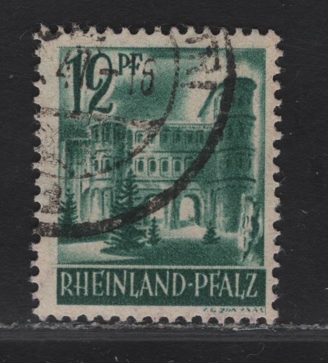 Lot 56 (C) Germany - French Zone SC#6N4 12pf Green Pictorial, 1947-1948 Pictorial Issue, A Fine Used Single, Grayish White Paper, Type II (Michel Paper Z)