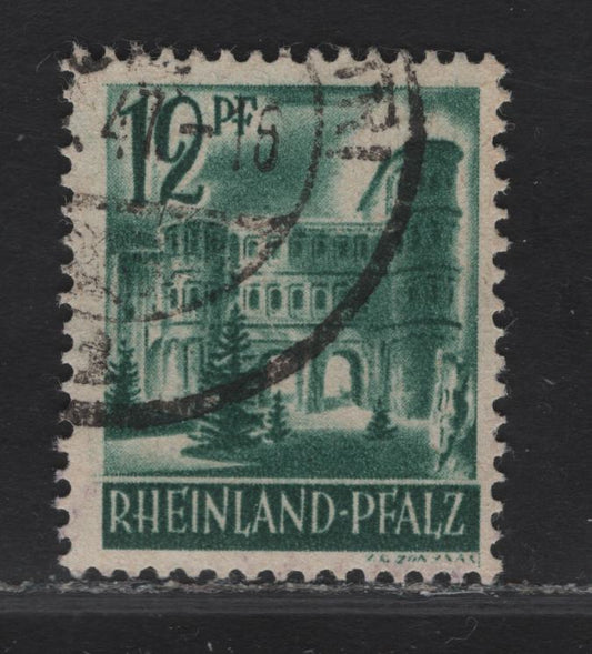 Lot 56 (C)Germany - French Zone SC#6N4 12pf Green Pictorial, 1947-1948 Pictorial Issue, A Fine Used Single, Grayish White Paper, Type II (Michel Paper Z)