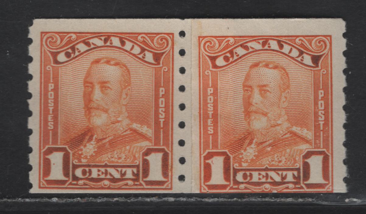 Lot 64 (C) Canada #160i 1c Orange King George V, 1929 KGV Scroll Coil Issue, A FOG Paste-Up Pair, Paper ABN-M