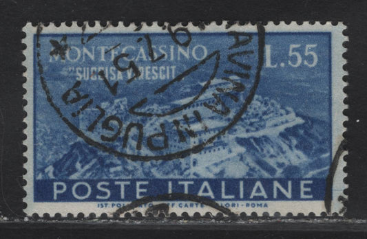 Lot 70 Italy SC#580 55i Bright Blue Abbey of Montecassino, 1951 Abbey of Montecassino Issue, A Very Fine Used Single, Contemporary With The Issue