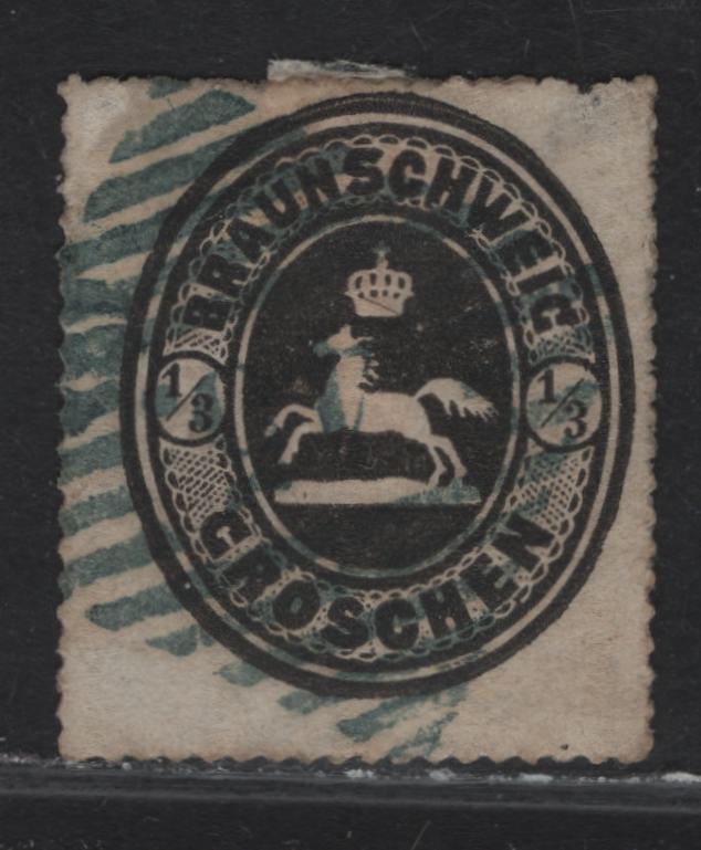 Lot 74 (C) Brunswick SC#23 1/3gr Black Leaping Saxon Horse, 1865 Embossed Issue, A Fair Used Single, Scarce Used Example With A #45 Cancel That Appears To Be Genuine
