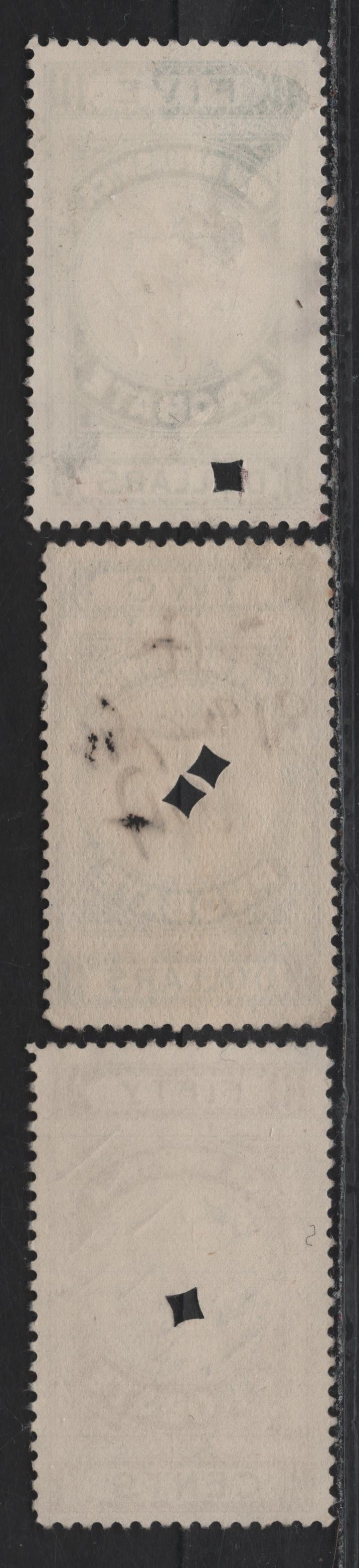 Lot 81 (C) New Brunswick Van Dam#NBP3-NBP5 50c - $5 Brown - Green Scales, 1895 First Probate Issue, 3 Fine/Very Fine Used Singles, Perf 12 ($5), 11.75 (50c) & 12x11.75 ($2)