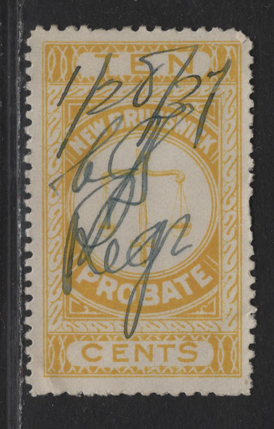 Lot 82 (C)New Brunswick Van Dam#NBP7 10c Yellow Scales, 1915 Redrawn Second Probate Issue, A Fine Used Single