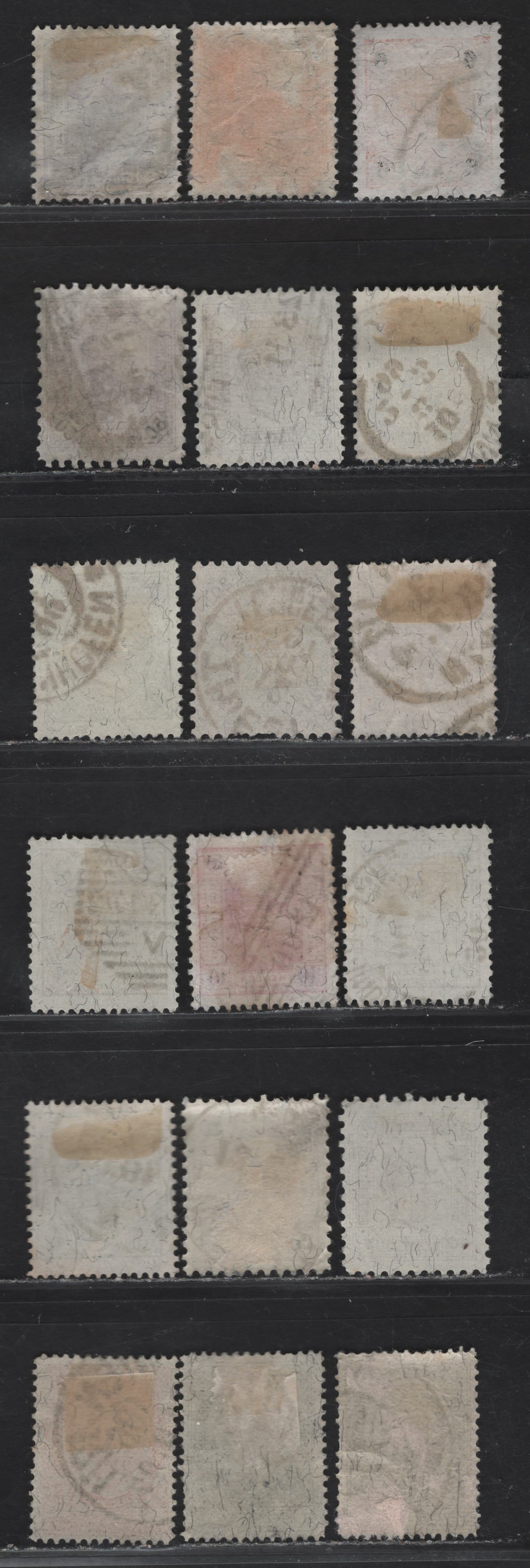 Lot 88 Austria SC#66-73, 75-76, 78, 82c, 81a, 77a, 74a, 83-85 20k - 4k Olive Green & Black - Gray Green , 1891-1901 Franz Joseph Sidefaces Issue, 18 Fine/Very Fine Used Singles, Heller/Kronen Currency, A Few With Varnish Bars