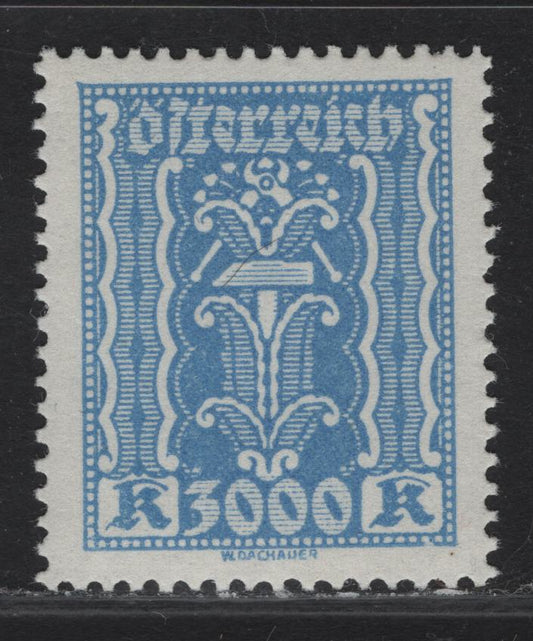 Lot 94 Austria SC#286 3000k Light Blue Symbols, 1922-1924 Symbols of Labor & Industry Issue, A VFNH Single