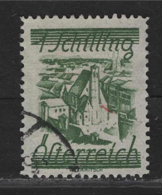Lot 96 Austria SC#323a 1s Light Green Church of Minortie Friars, 1925-1932 Numeral & Pictorial Issue, A Very Fine Used Single