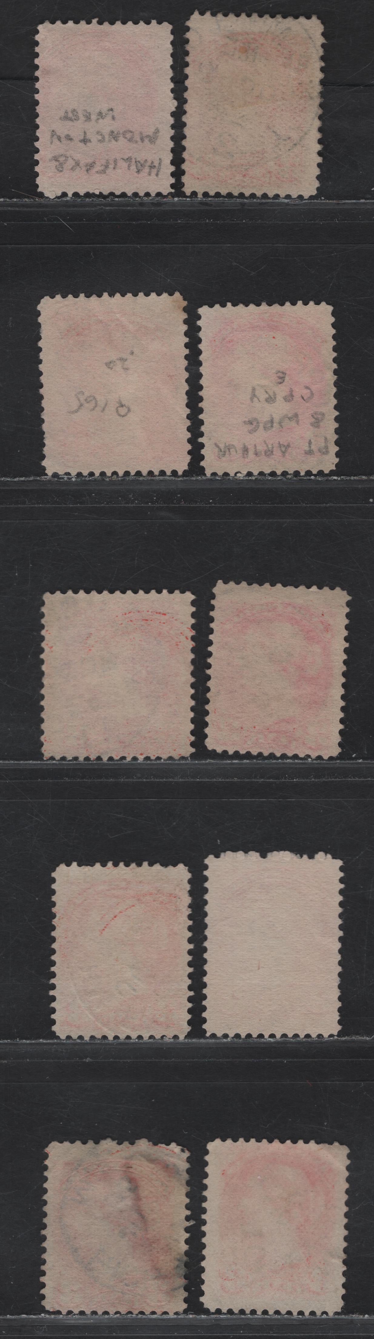 Lot 109 (C) Canada #41 3c Vermillion Queen Victoria, 1888-1897 Small Queen Issue, 10 Fine Used Singles, Railway Cancels, 1894-1897 Dates, Various Papers, Shades & Perfs.