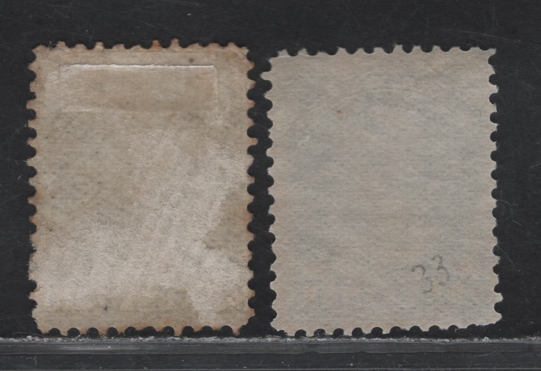 Lot 117 (C) Canada #38 5c Pale Slate Green Queen Victoria, 1870-1893 Small Queen Issue, 2 Fine Used Singles, Mid to Late Montreal Printings, Papers MM-U (Perf 12x12.1, Pale Shade) & MM-D (Perf 12)