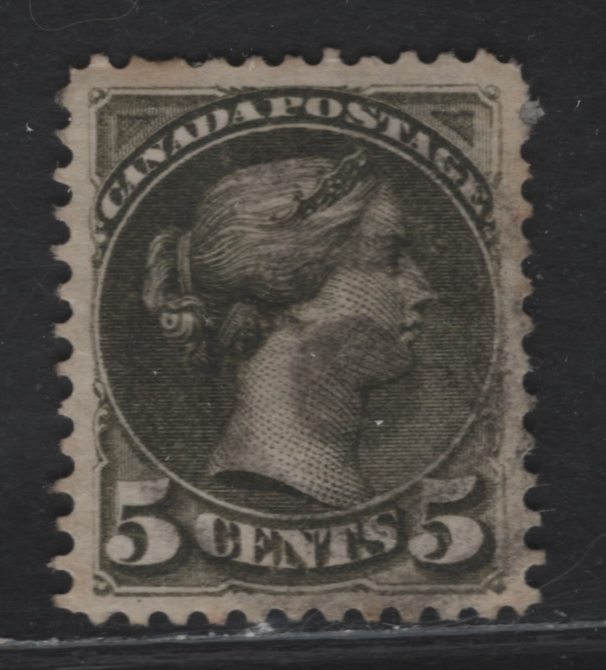 Lot 118 (C) Canada #38i 5c Deep Olive Green Queen Victoria, 1870-1893 Small Queen Issue, A Very Fine Used Single, Mid Montreal Printing, Paper MM-I, Perf 12.1.