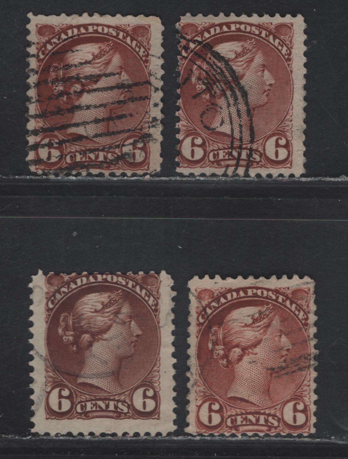 Lot 130 (C) Canada #43, 43a, 43i 6c Red Brown, Chestnut & Chocolate Queen Victoria, 1888-1897 Small Queen Issue, 4 Very Good Used SIngles, 2nd Ottawa Printings, Different Papers