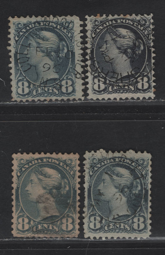 Lot 135 (C) Canada #44, 44b, 44c 8c Violet Black, Bluish Slate & Blue Gray Queen Victoria, 1888-1897 Small Queen Issue, 4 Fine Used Singles, 2nd Ottawa Printings, Different Papers & Cancels