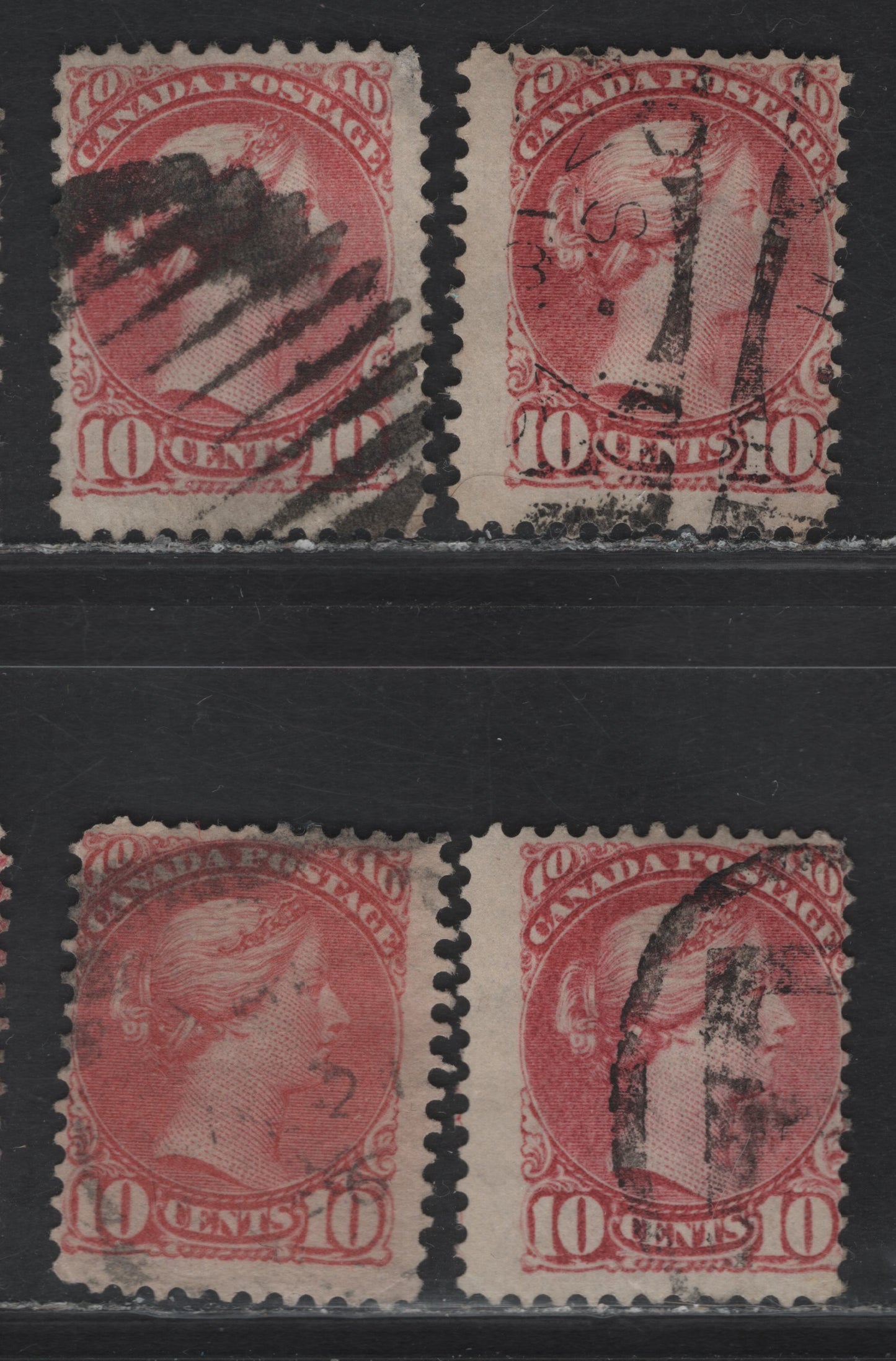 Lot 153 (C) Canada #45, 45a 10c Pale Salmon & Deep Rose Queen Victoria, 1888-1897 Small Queen Issue, 4 Very Good Used Singles, 2nd Ottawa Printings, Various Papers
