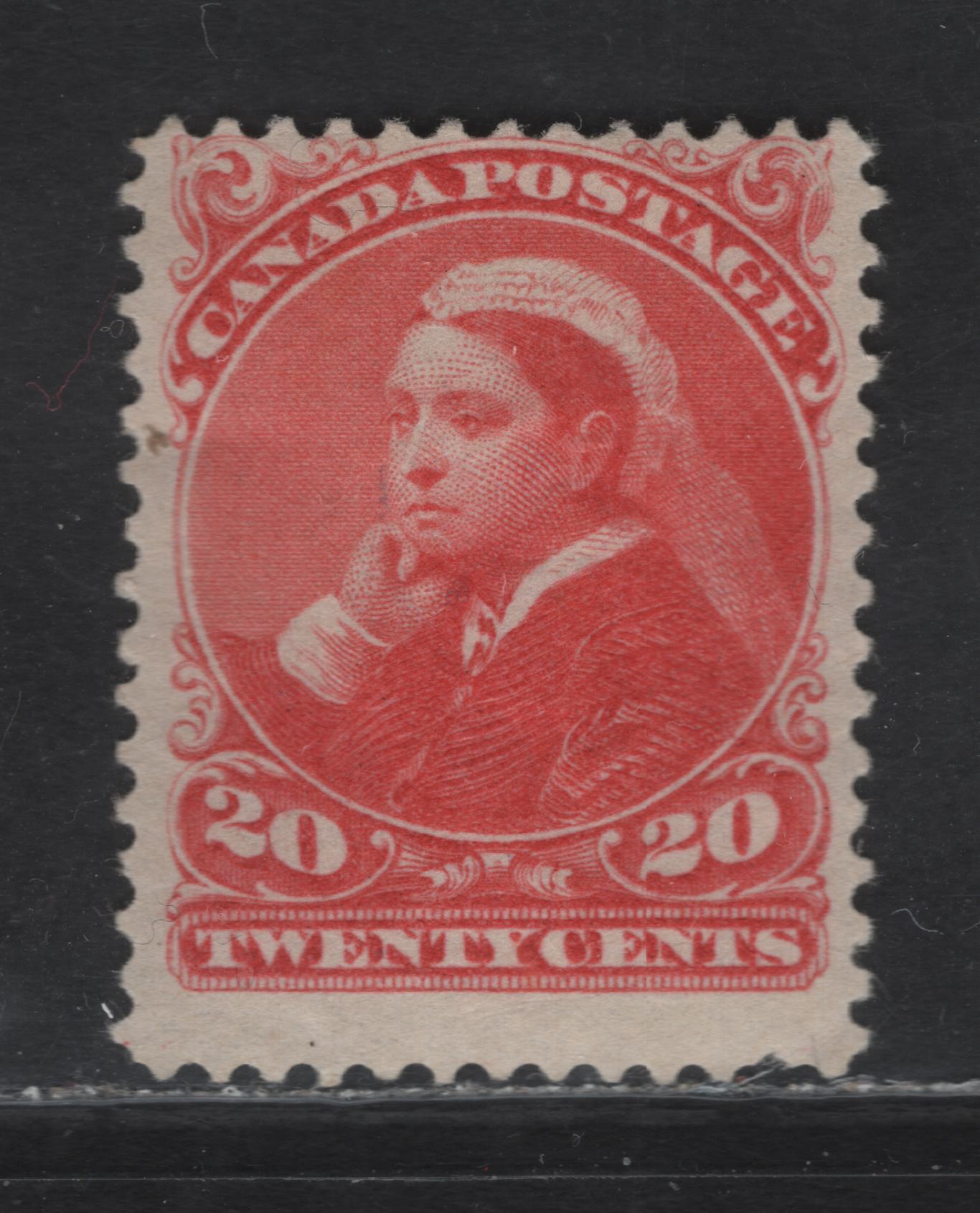 Lot 154 (C) Canada #46 20c Vermillion Queen Victoria, 1888-1897 Small Queen Issue, A VGOG Single, Paper 2O-I, Perf 12, Pulled Perf At LR.