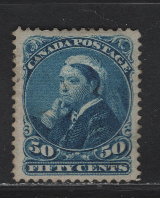 Lot 155 (C) Canada #47 50c Blue Queen Victoria, 1888-1897 Small Queen Issue, A Fine Used Single, Paper 2O-H, Perf 12.1x12, Two Tiny Splits In Right Margin, But Beautiful Stamp.