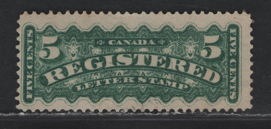 Lot 163 (C) Canada #F2 5c Dark Green Registered, 1875-1896 Registration Issue, A Very Good Used Single, Montreal Gazette Printing, Paper MG-D, Perf 12.25, Lightest Trace Of A Cancel At Bottom & Light Corner Bend.