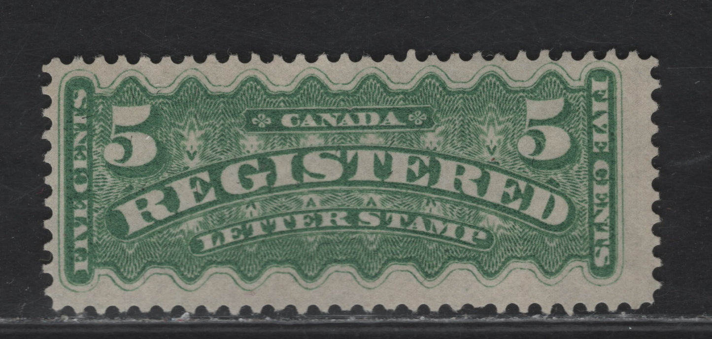 Lot 164 (C) Canada #F2i 5c Green Registered, 1875-1896 Registration Issue, A Fine Unused Single, Late Montreal Printing, Paper LM-P, Perf 12.