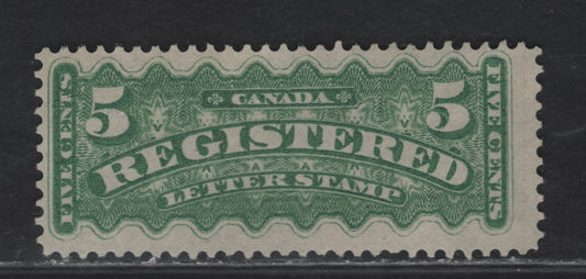 Lot 164 (C) Canada #F2i 5c Green Registered, 1875-1896 Registration Issue, A Fine Unused Single, Late Montreal Printing, Paper LM-P, Perf 12.