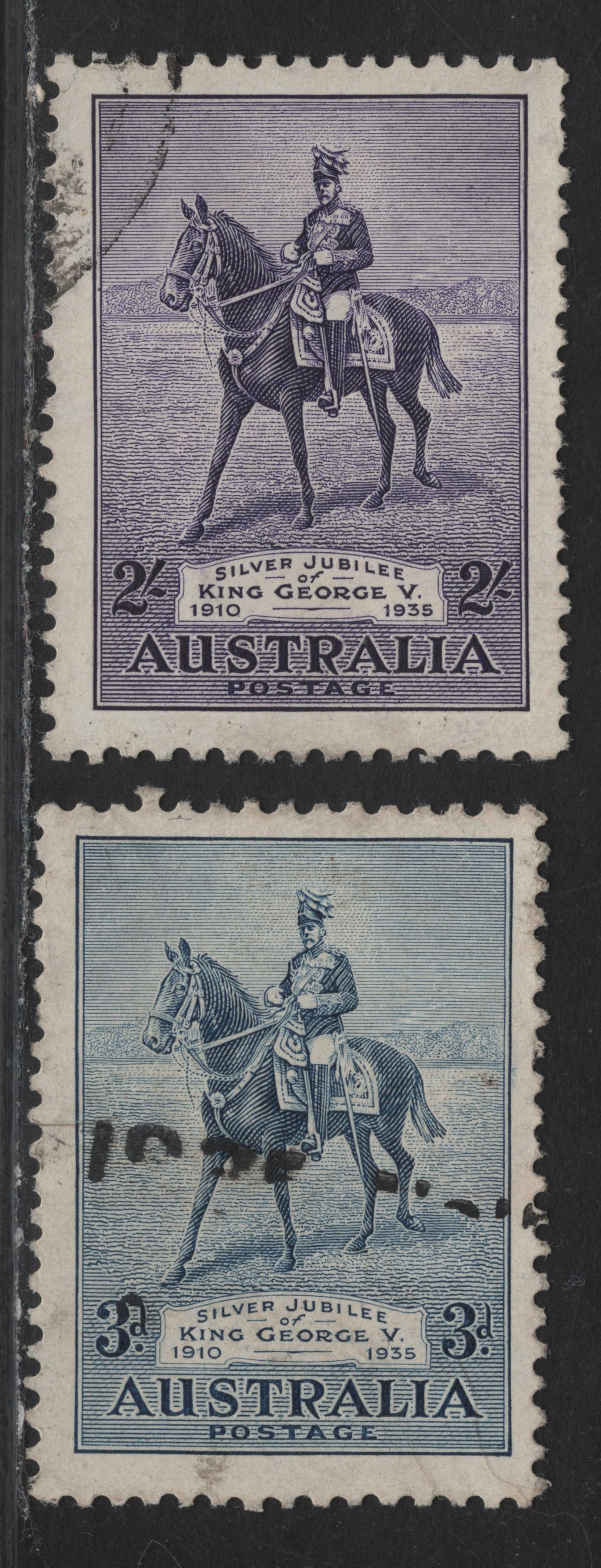 Lot 190 (C) Australia SG#157-158 3d - 2/- Blue - Bright Violet King George V On Anzac, 1935 Silver Jubilee Issue, 2 Fine Used Singles