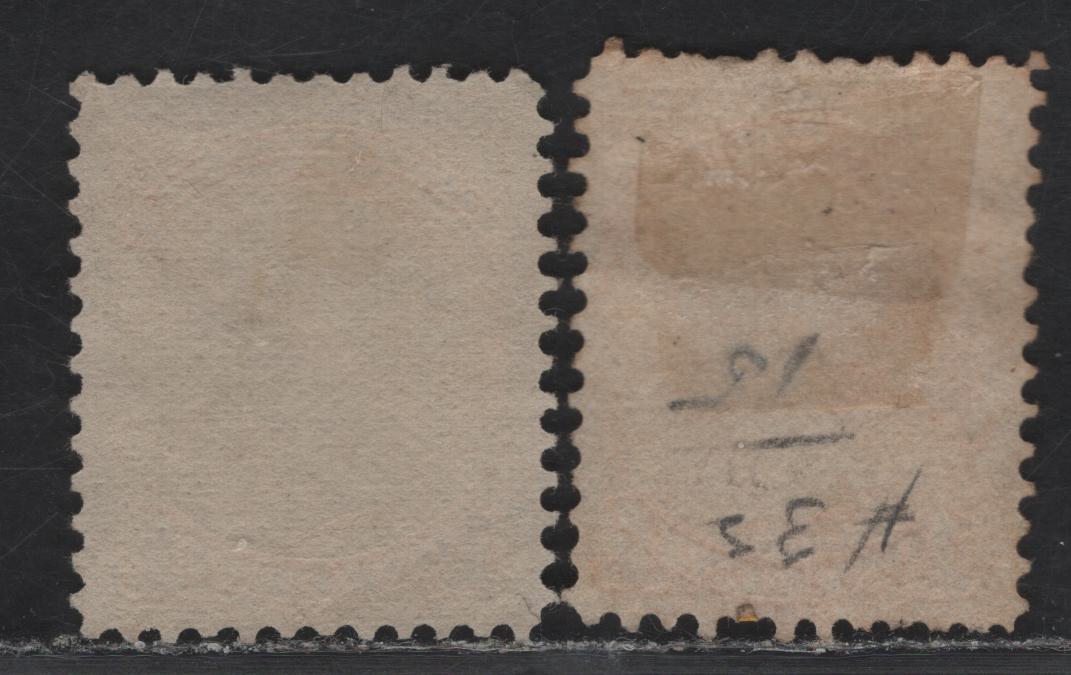 Lot 20 (C) Canada #35i, 35 1c Deep Yellow - Very Pale Yellow Queen Victoria, 1870-1893 Small Queen Issue, 2 Very Good/Fine Unused Singles, Late Montreal & Second Ottawa Printings, Papers MM-G & 2O-HH, Perf 12.