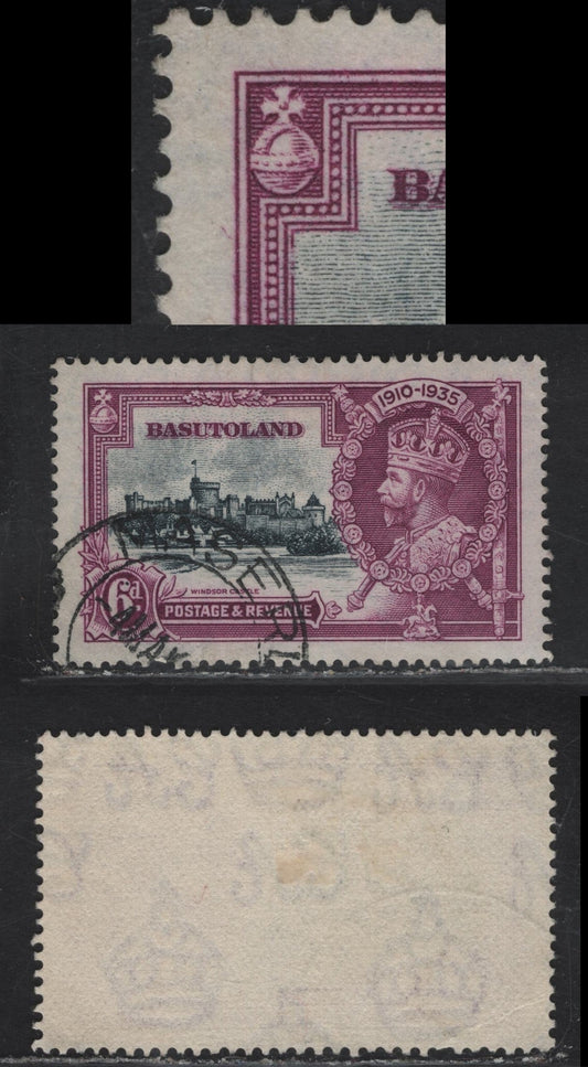 Lot 223 Basutoland SG#14var 6d Slate & Bright Purple Windsor Castle, 1935 Silver Jubilee Issue, A Very Fine Used Single, Diagonal Slash In Left Margin Near Top