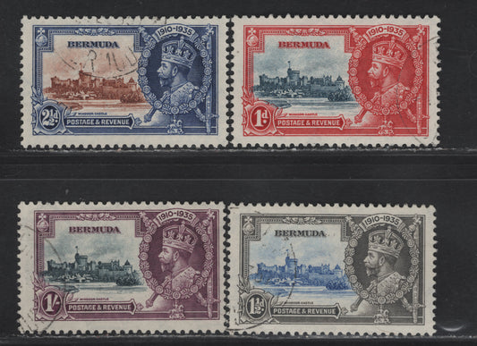 Lot 233 Bermuda SG#94-97 1d - 1/- Deep Blue & Scarlet - Slate & Plum Windsor Castle, 1935 Silver Jubilee Issue, 4 Fine/Very Fine Used Singles